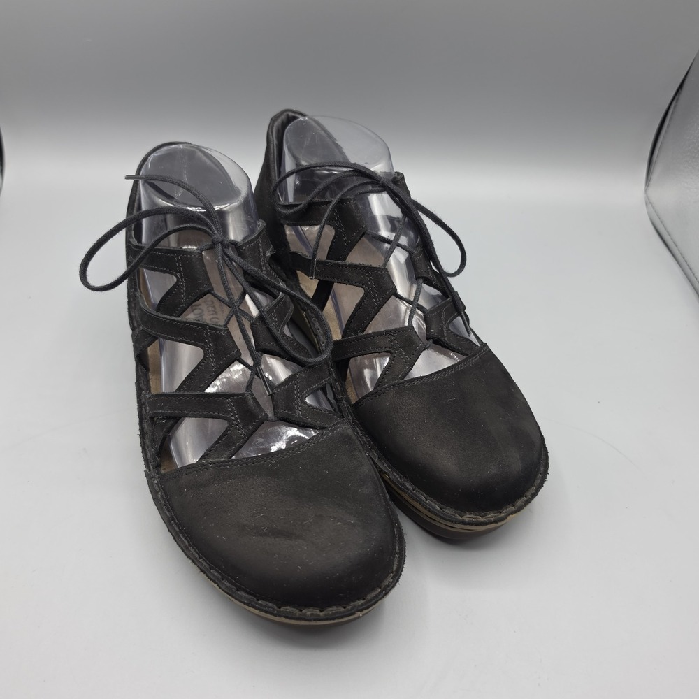 NAOT Calathea Sandals Womens 38 Black Leather Lace Up Cage Comfort Closed Toe